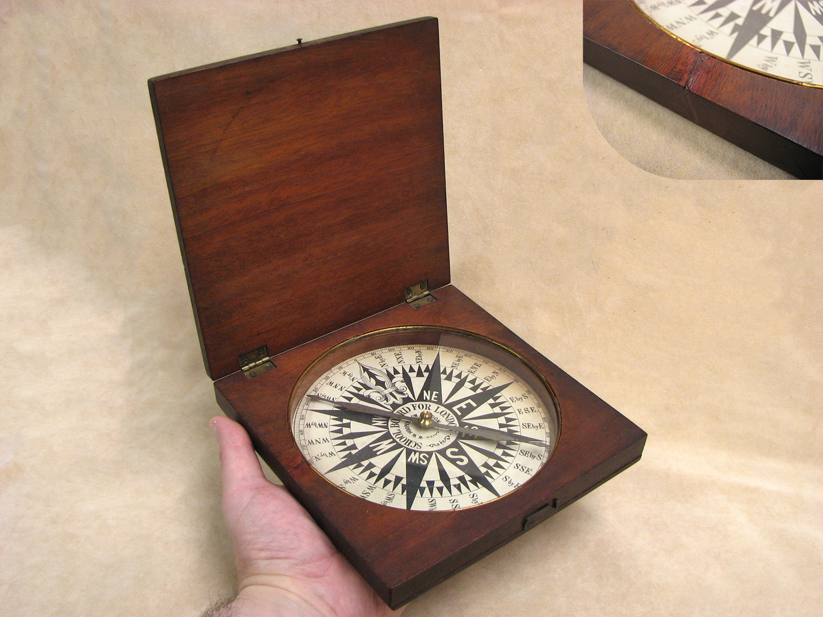 Late 19th century School Board For London desktop compass signed Hooper London
